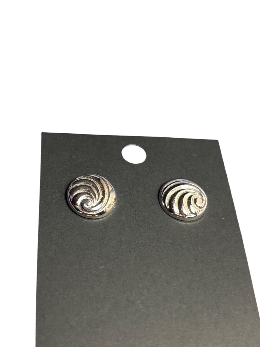 Silvertone Spiral Shell Textured Stud Earrings 0.5 inch